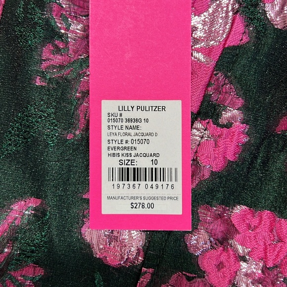 LILLY PULITZER LEYA FLORAL JACQUARD D EVERGREEN HIBIS KISS 🎄 NWT - Picture 13 of 16